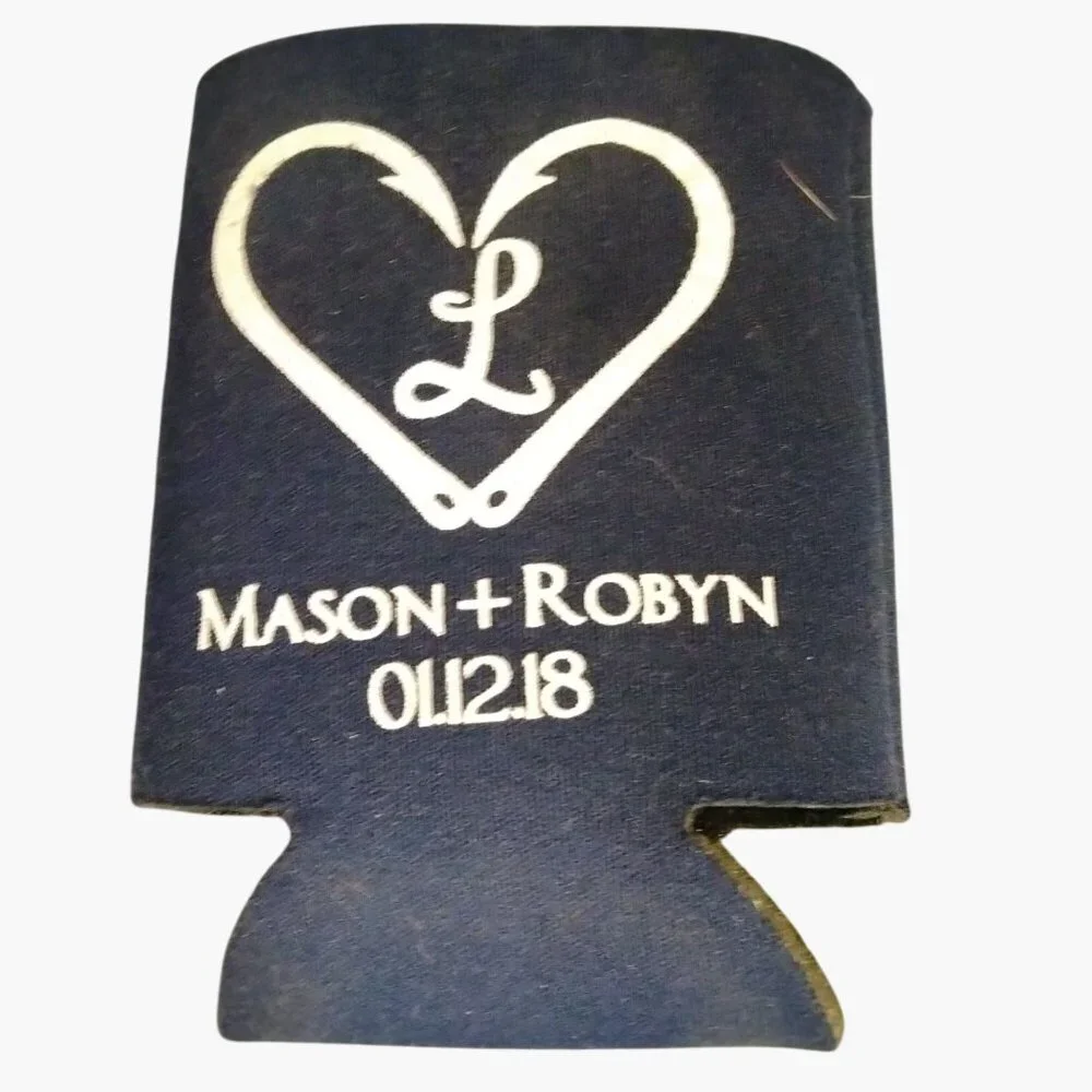 Two Less Fish In The Sea Wedding Can Cooler Sleeve Navy Blue Mason Robyn 2018